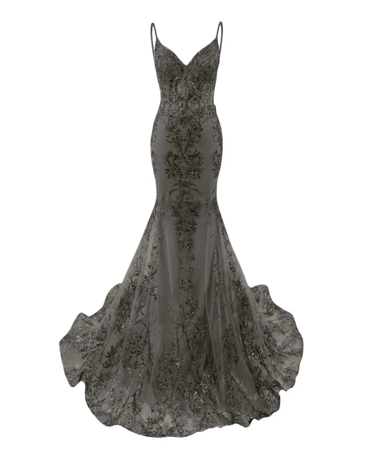 Trumpet/Mermaid Spaghetti Straps Sparkly Sequin Lace Applique Long Prom Dress