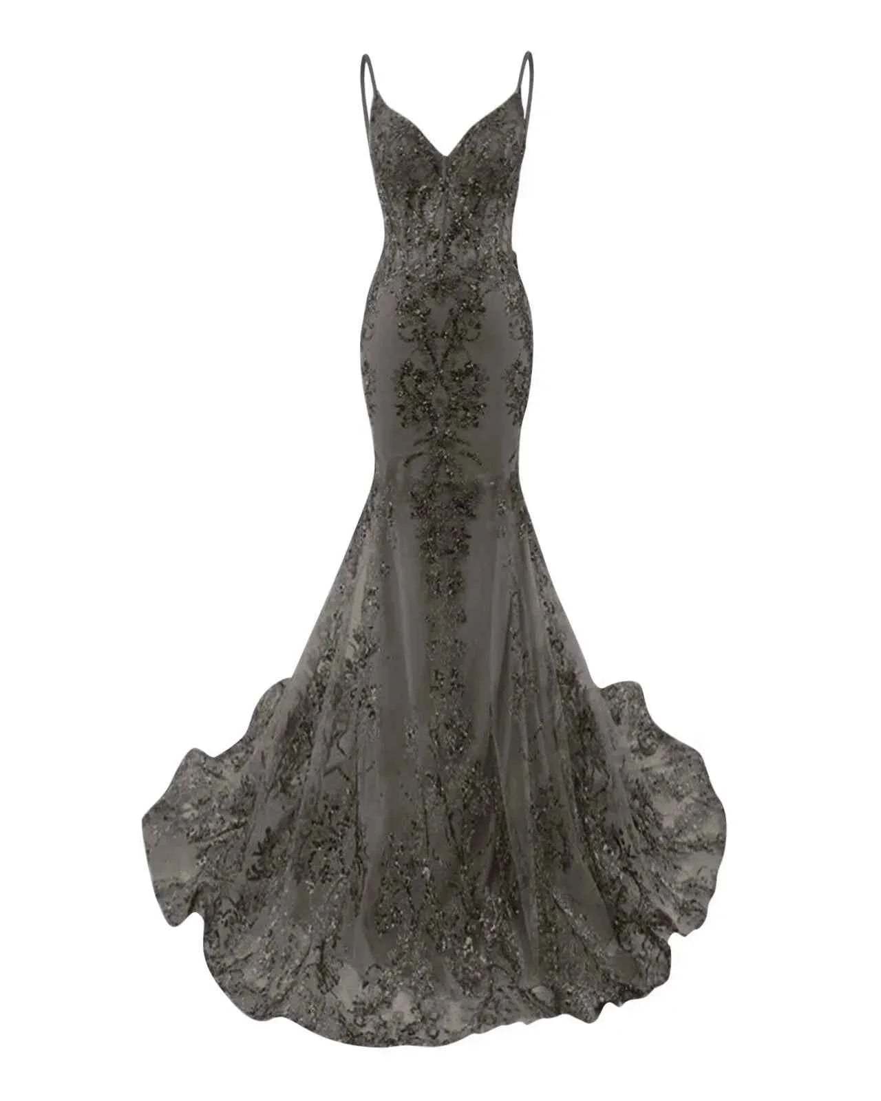 Trumpet/Mermaid Spaghetti Straps Sparkly Sequin Lace Applique Long Prom Dress