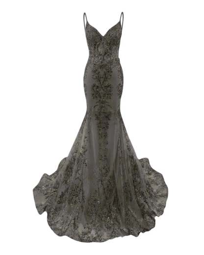 Trumpet/Mermaid Spaghetti Straps Sparkly Sequin Lace Applique Long Prom Dress