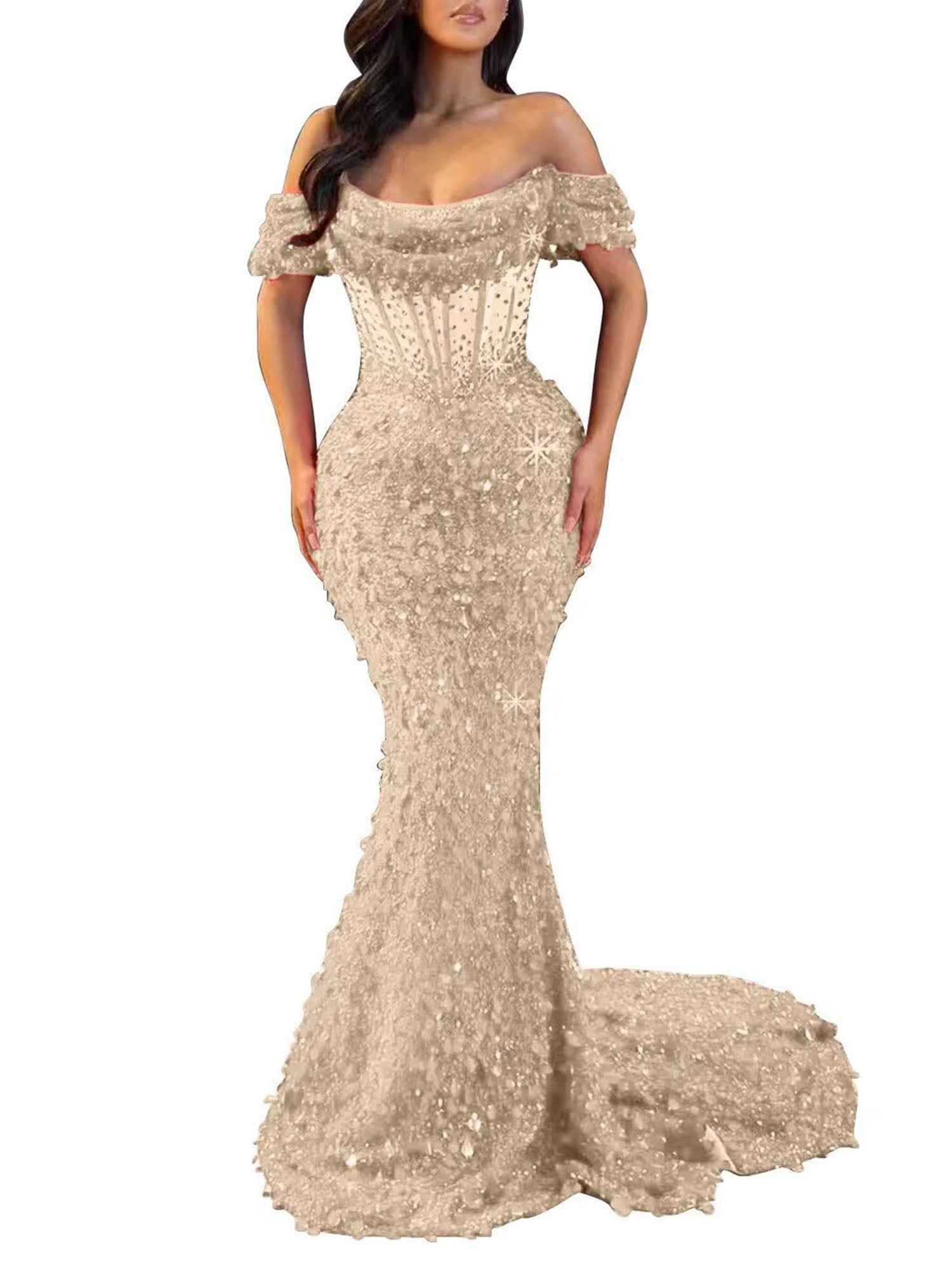 Trumpet/Mermaid Off The Shoulder Sequin Long Prom Dress
