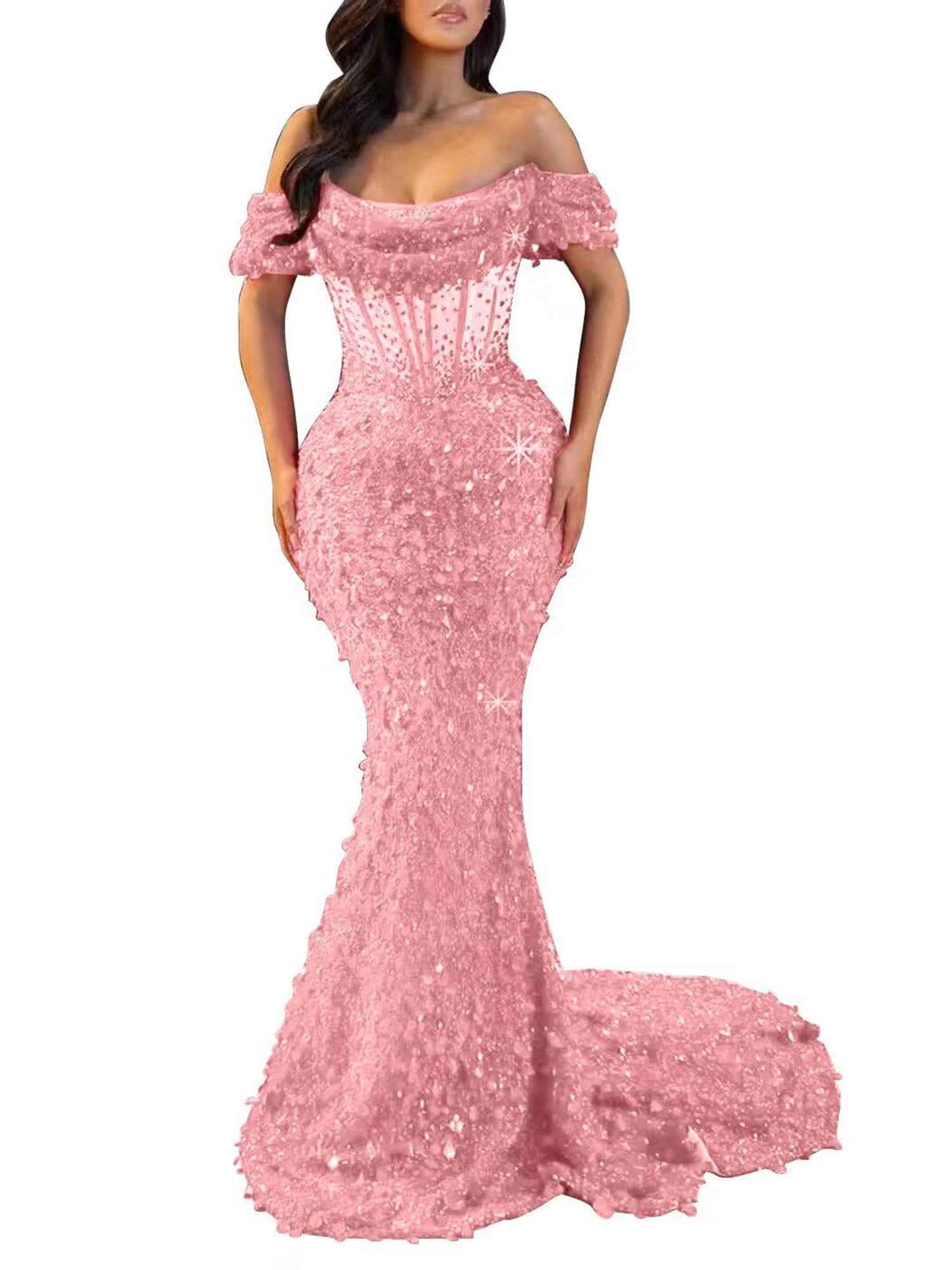 Trumpet/Mermaid Off The Shoulder Sequin Long Prom Dress