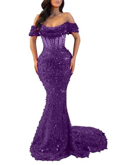Trumpet/Mermaid Off The Shoulder Sequin Long Prom Dress