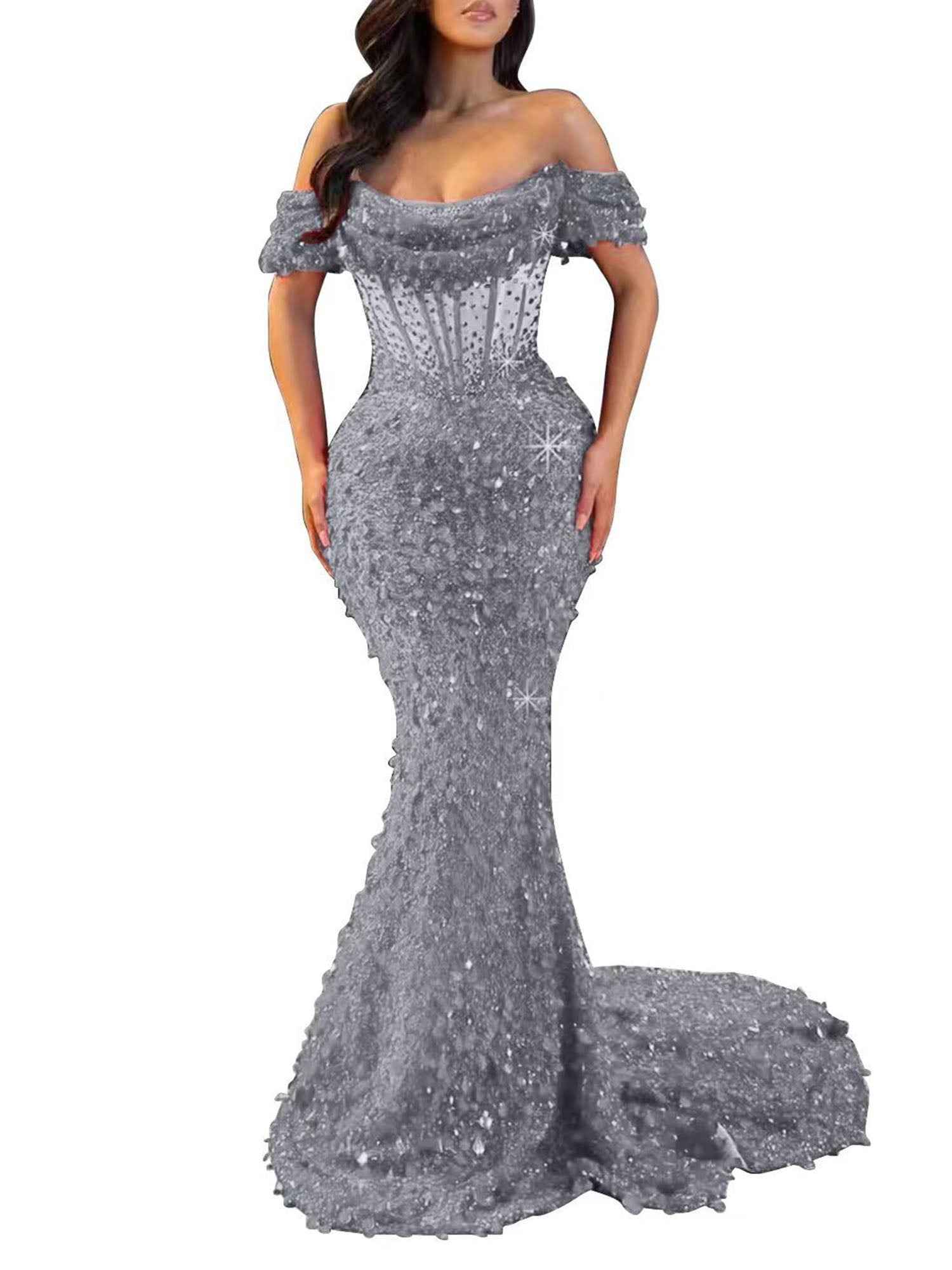 Trumpet/Mermaid Off The Shoulder Sequin Long Prom Dress