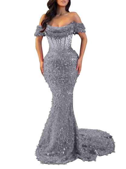 Trumpet/Mermaid Off The Shoulder Sequin Long Prom Dress