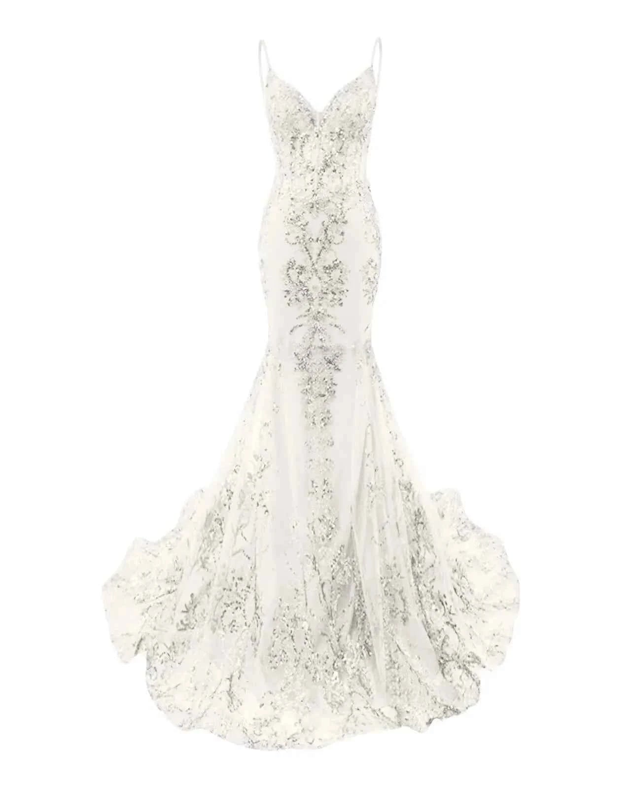 Trumpet/Mermaid Spaghetti Straps Sparkly Sequin Lace Applique Long Prom Dress