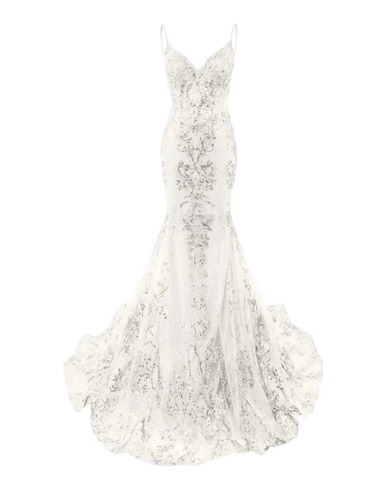 Trumpet/Mermaid Spaghetti Straps Sparkly Sequin Lace Applique Long Prom Dress