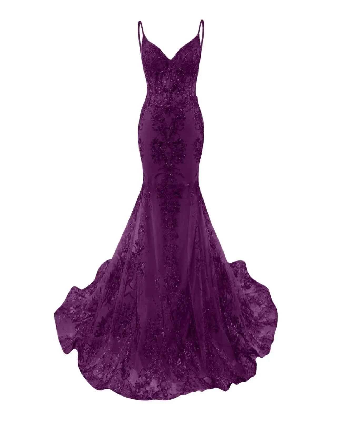 Trumpet/Mermaid Spaghetti Straps Sparkly Sequin Lace Applique Long Prom Dress