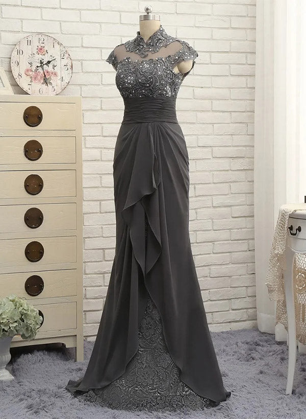 High Neck Floor-Length Sheath/Column Gowns for the Mother of the Bride-BMbridal