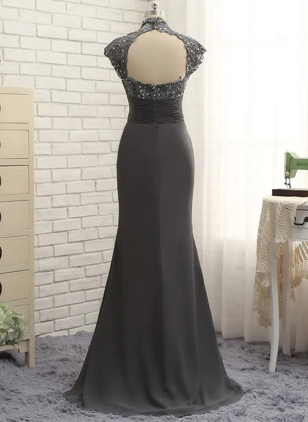 High Neck Floor-Length Sheath/Column Gowns for the Mother of the Bride-BMbridal