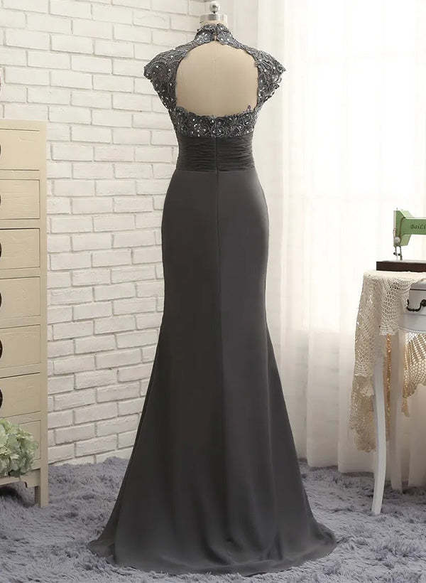 High Neck Floor-Length Sheath/Column Gowns for the Mother of the Bride-BMbridal