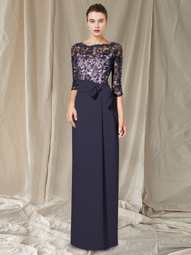 Floor-Length Mother of the Bride Sheath/Column Jewel Neck Dresses-BMbridal