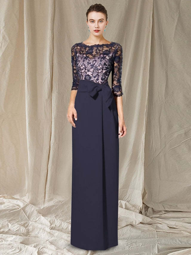Floor-Length Mother of the Bride Sheath/Column Jewel Neck Dresses-BMbridal
