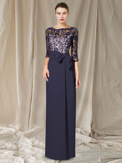 Floor-Length Mother of the Bride Sheath/Column Jewel Neck Dresses-BMbridal