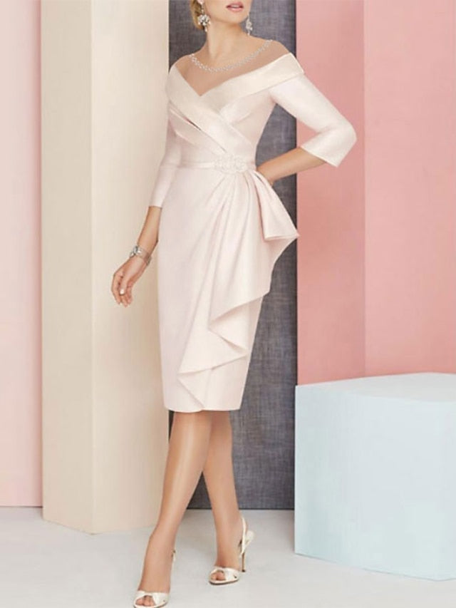 Knee-Length V-Neck Sheath/Column Mother of the Bride Dresses-BMbridal
