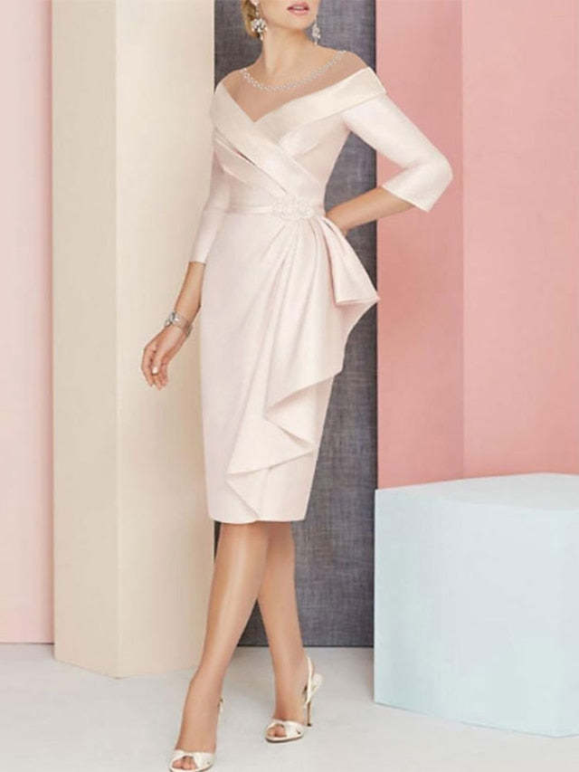 Knee-Length V-Neck Sheath/Column Mother of the Bride Dresses-BMbridal