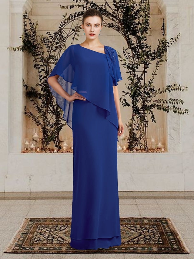 Floor-Length Bateau Neck Mother of the Bride Sheath/Column Dresses-BMbridal