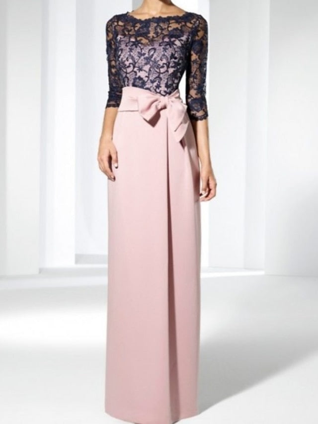 Floor-Length Mother of the Bride Sheath/Column Jewel Neck Dresses-BMbridal