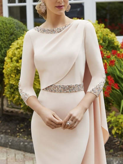 Tea-Length Mother of the Bride Scoop Neck Sheath Dress-BMbridal