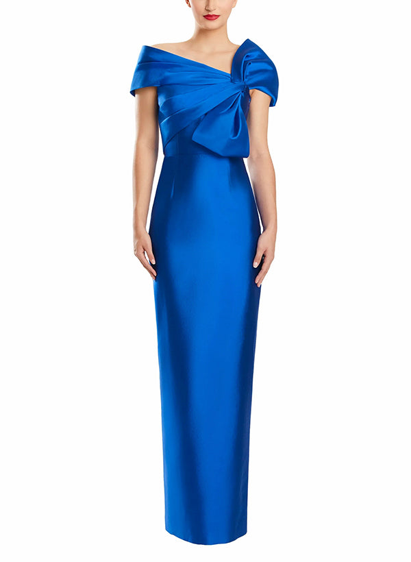 One-Shoulder Floor-Length Mother of the Bride Gown with Bow in Sheath/Column Style-BMbridal