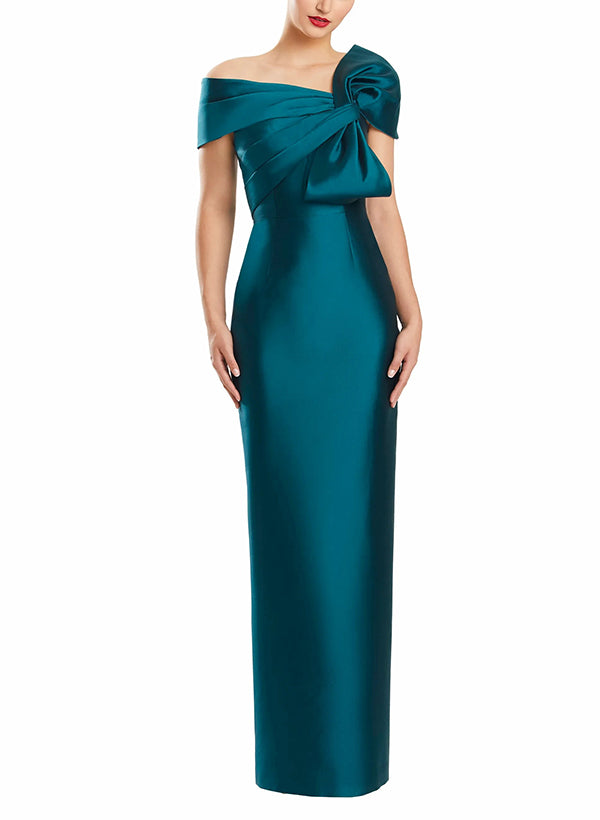 One-Shoulder Floor-Length Mother of the Bride Gown with Bow in Sheath/Column Style-BMbridal