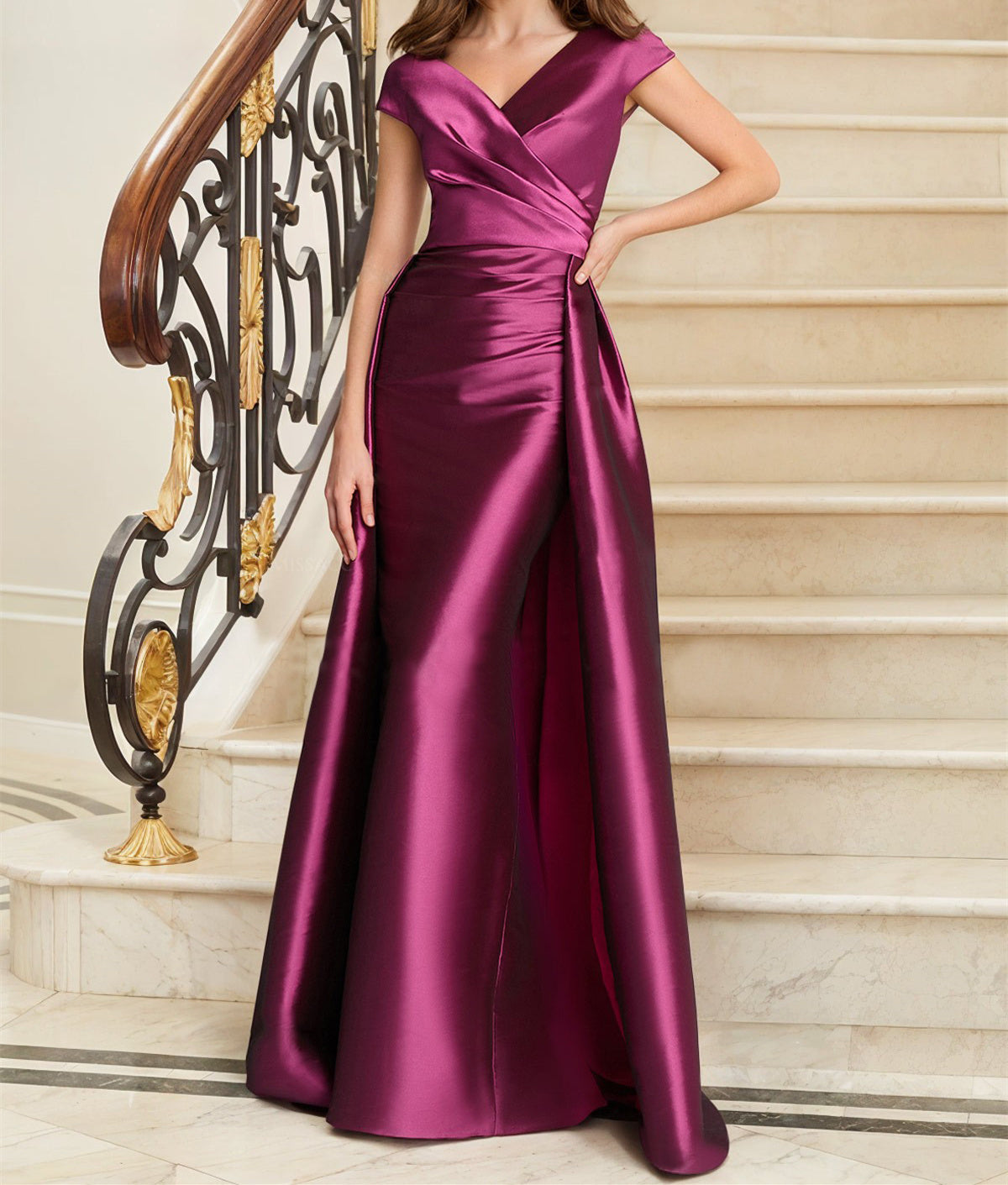 Sleeveless Satin V-Neck Sheath Dress for the Mother of the Bride-BMbridal