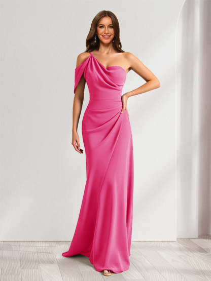 Sheath/Column Asymmetrical One-Shoulder Ruched Long Bridesmaid Dresses