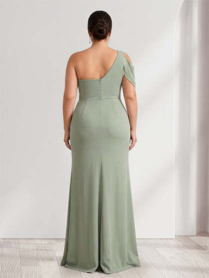 Sheath/Column Asymmetrical One-Shoulder Ruched Long Plus Size Bridesmaid Dresses