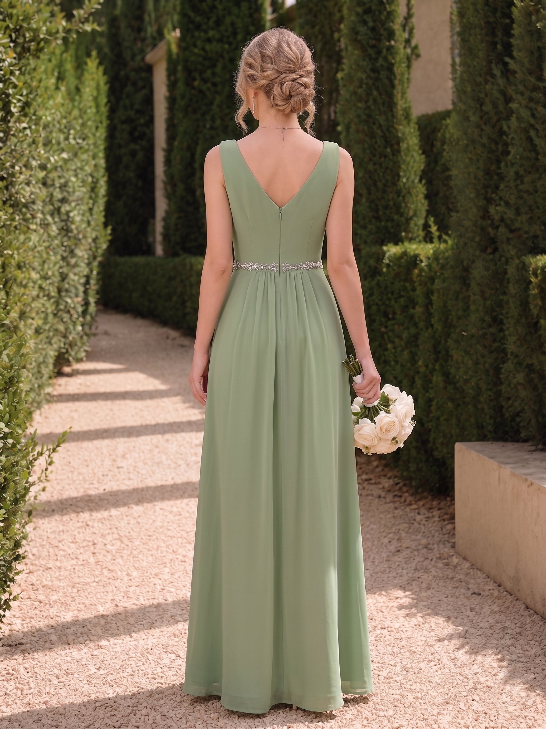 Sheath/Column Cowl Neck Sleeveless Floor-Length Bridesmaid Dresses with Split Side & Pleats