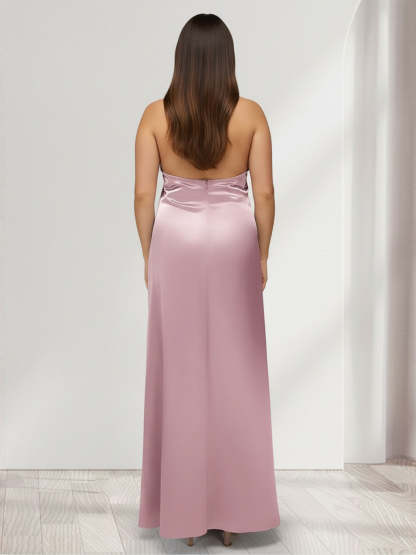 Sheath/Column Halter Sleeveless Ankle-Length Plus Size Bridesmaid Dresses with Ruched