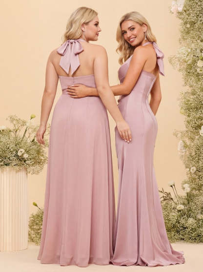 Sheath/Column Halter Sweetheart Long Formal Plus Size Dresses with Split Side & Ruched
