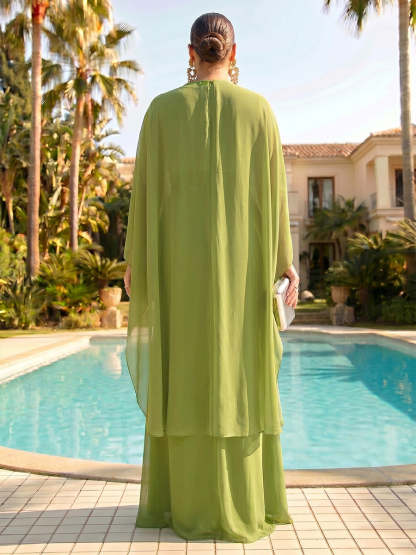 Sheath/Column High Neck Floor-Length Plus Size Bridesmaid Dresses With Ruched & Cape