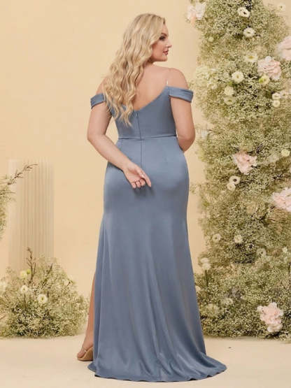 Sheath/Column Off-the-Shoulder Long Formal Plus Size Dresses with Split Side