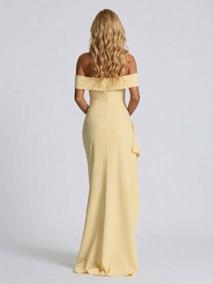 Sheath Column Off the Shoulder Scarf Wrap Floor Length Bridesmaid Dresses with Pleats Split Side