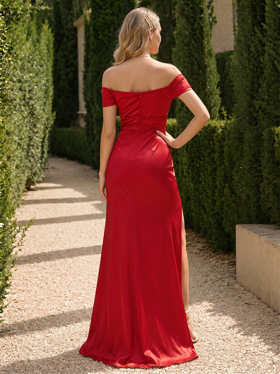 Sheath/Column Off-the-Shoulder Sleeveless Floor-Length Ruched Bridesmaid Dresses