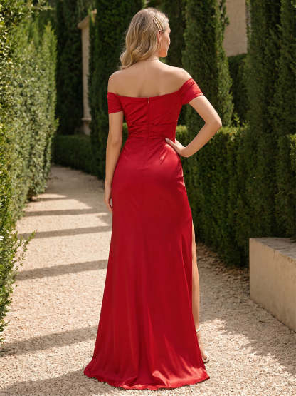 Sheath/Column Off-the-Shoulder Sleeveless Floor-Length Ruched Bridesmaid Dresses