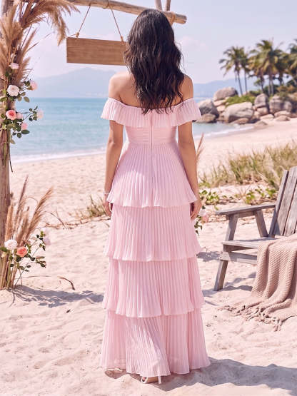 Sheath/Column Off-the-Shoulder Sleeveless Floor-Length Ruched Bridesmaid Dresses With Pleats