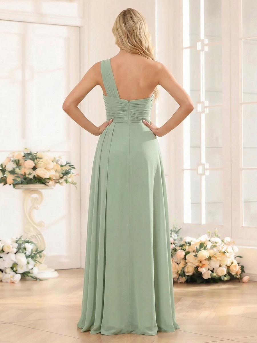 Sheath/Column One-Shoulder Floor-Length Bridesmaid Dresses with Ruched & Split Side