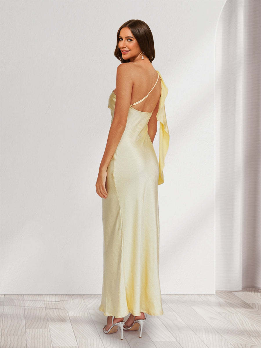 Sheath/Column One-Shoulder Ruffle Maxi Dresses Long Bridesmaid Dresses
