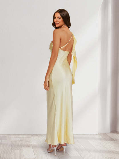 Sheath/Column One-Shoulder Ruffle Maxi Dresses Long Bridesmaid Dresses