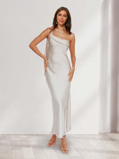 Sheath/Column One-Shoulder Ruffle Maxi Dresses Long Bridesmaid Dresses