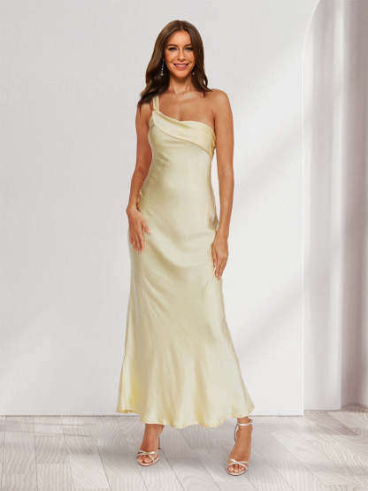 Sheath/Column One-Shoulder Ruffle Maxi Dresses Long Bridesmaid Dresses