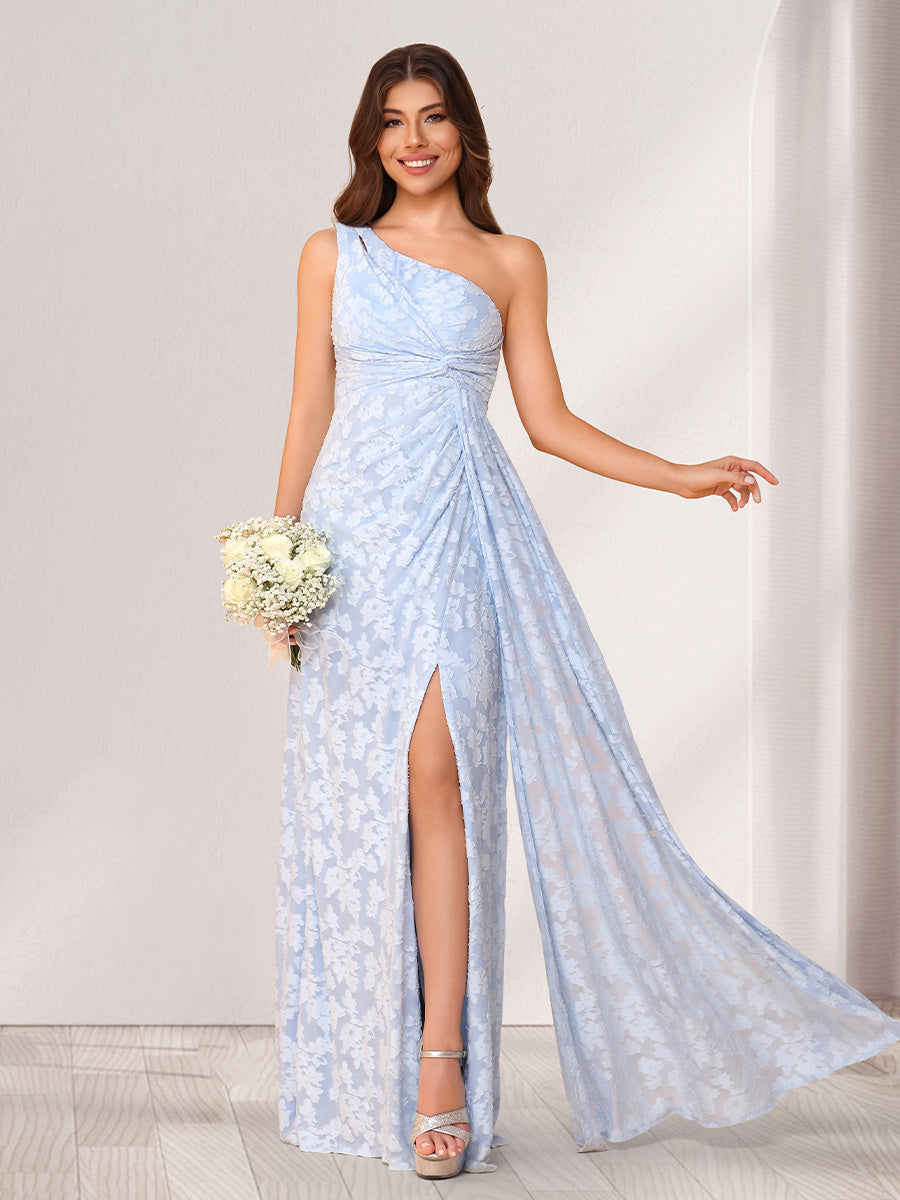 Sheath/Column One-Shoulder Sleeveless Floor-Length Bridesmaid Dresses With Split Side & Sash