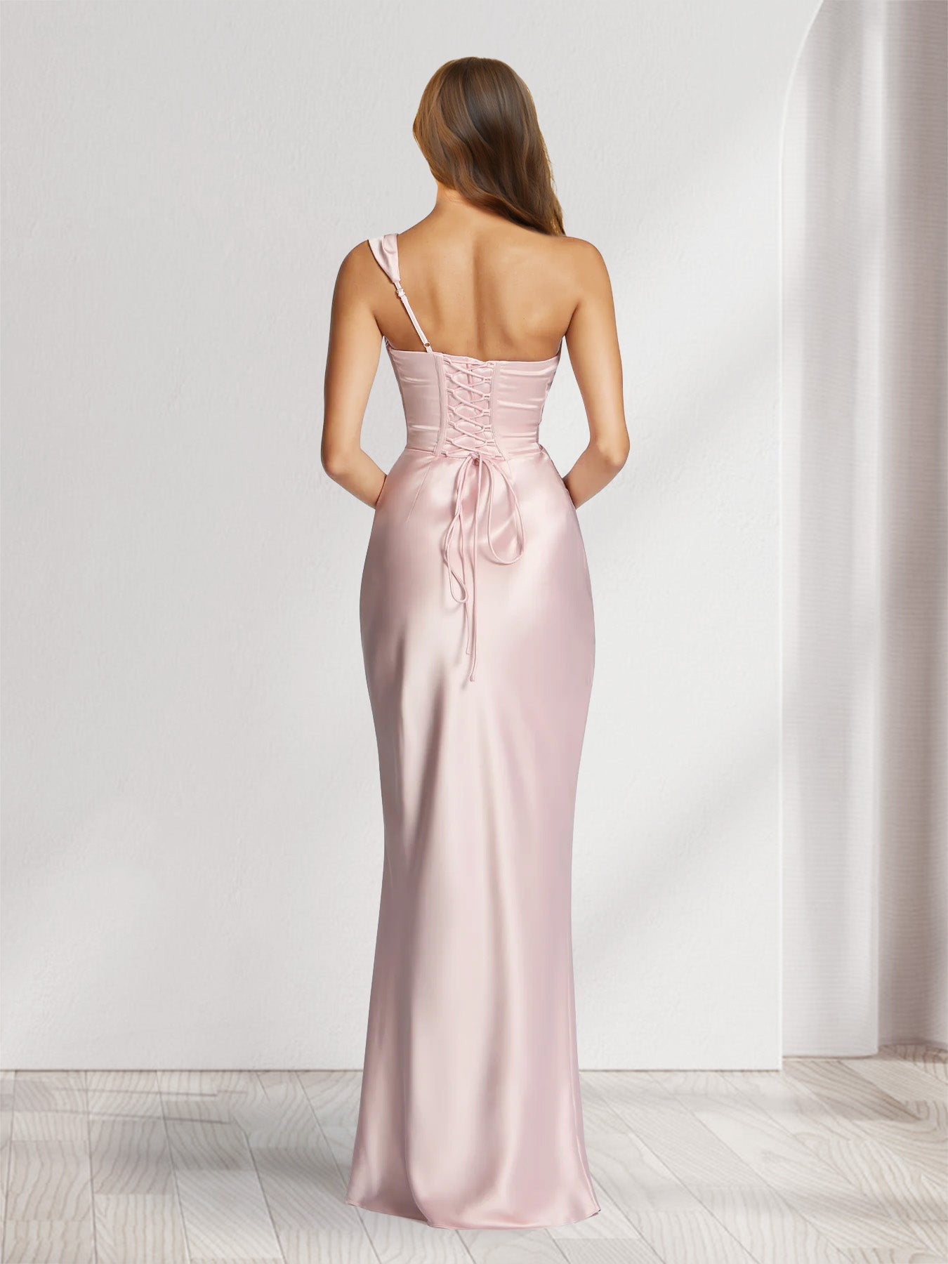 Sheath/Column One-Shoulder Sleeveless Floor-Length Bridesmaid Dresses with Pleats