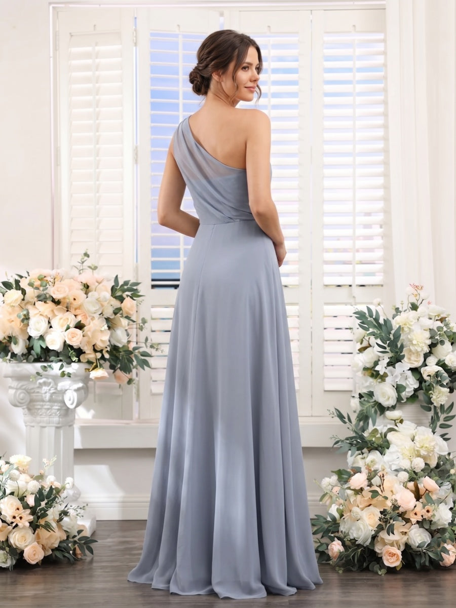 Sheath/Column One Shoulder Sleeveless Floor-Length Bridesmaid Dresses with Ruched
