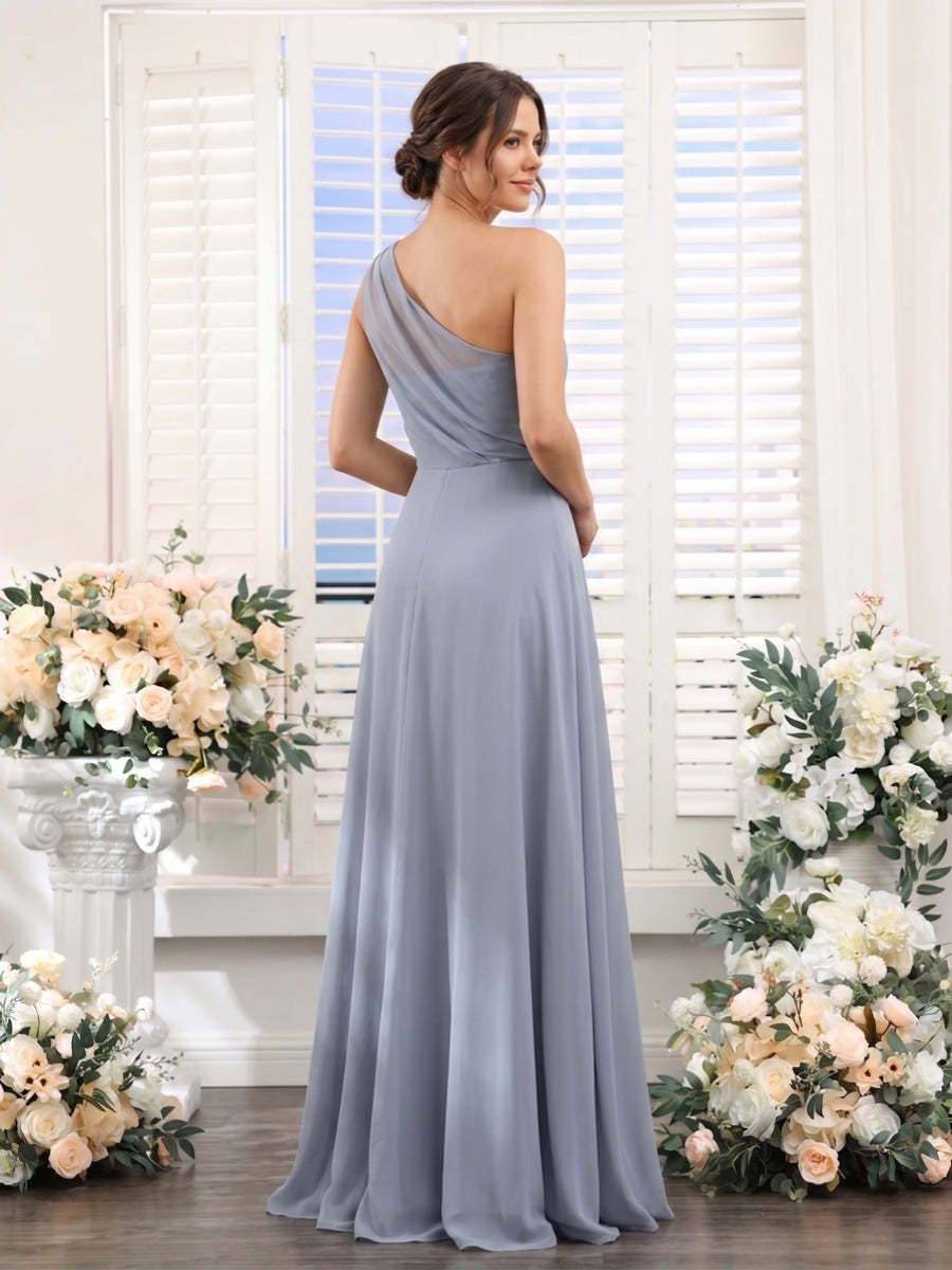 Sheath/Column One Shoulder Sleeveless Floor-Length Bridesmaid Dresses with Ruched
