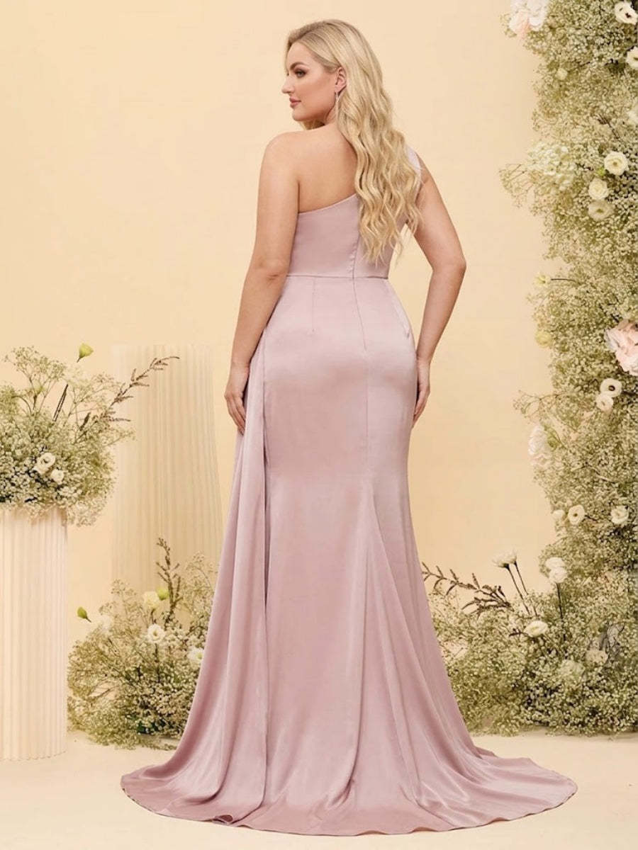 Sheath/Column One-Shoulder Sweetheart Long Formal Plus Size Dresses with Split Side