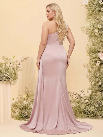 Sheath/Column One-Shoulder Sweetheart Long Formal Plus Size Dresses with Split Side