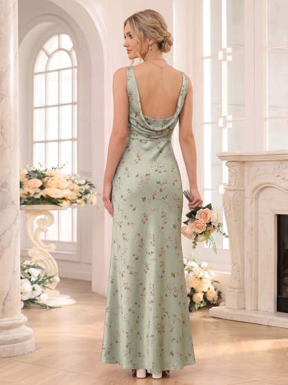 Sheath/Column Scoop Sleeveless Floor-Length Bridesmaid Dresses with Ruched