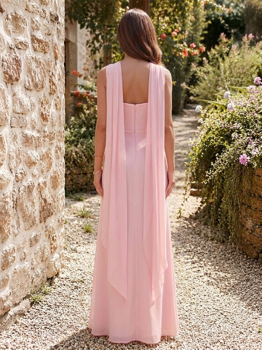 Sheath/Column Square Neck Sleeveless Floor-Length Bridesmaid Dresses with Scarf