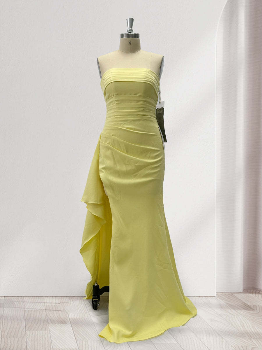 Sheath/Column Strapless Pleated Ruffle Bridesmaid Dresses with Split Side